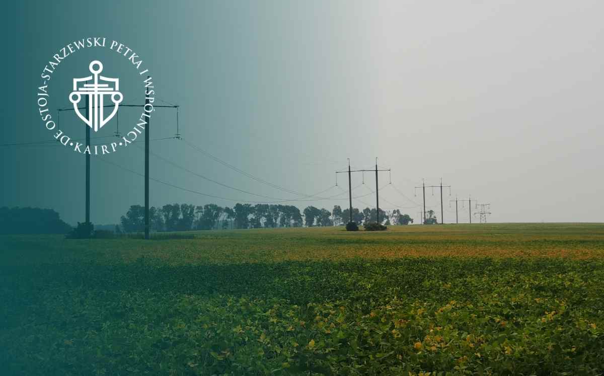 Linie energetyczne biegnące przez pole uprawne – przykład służebności przesyłu na nieruchomości